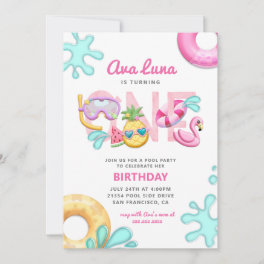 Tropical Summer Beach Girl 1st Birthday Photo Invitation