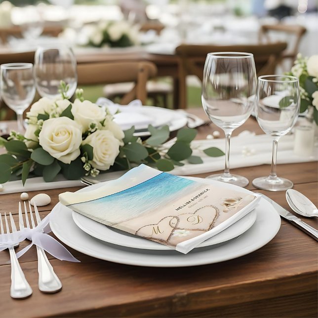 Tropical Summer Beach Heart Shore wedding napkins (Creator Uploaded)