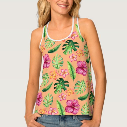 Tropical summer beach hibiscus flower hawaiian tank top