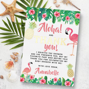 Tropical Summer Beach Luau Baby Shower Thank You Foil Invitation