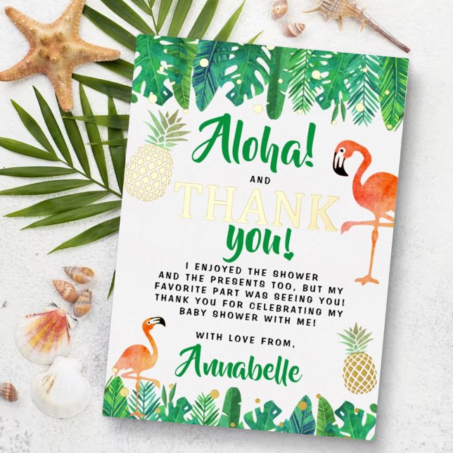 Tropical Summer Beach Luau Baby Shower Thank You Foil Invitation (Creator Uploaded)