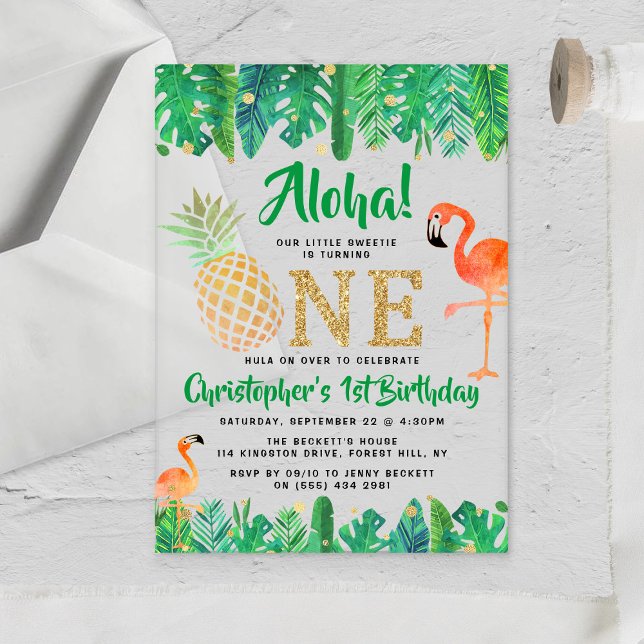 Tropical Summer Beach Luau Boys 1st Birthday Acrylic Invitations (Creator Uploaded)