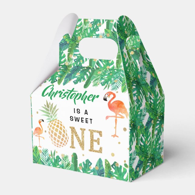 Tropical Summer Beach Luau Boys 1st Birthday Favor Boxes (Front Side)