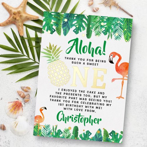 Tropical Summer Beach Luau Boys 1st Birthday Foil Invitation