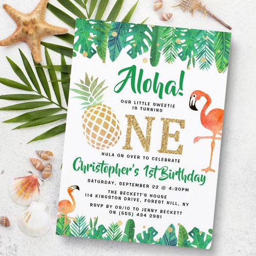 Tropical Summer Beach Luau Boys 1st Birthday Invitation