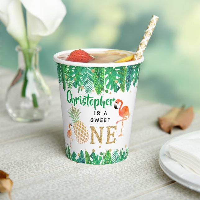 Tropical Summer Beach Luau Boys 1st Birthday Paper Cups (Insitu)
