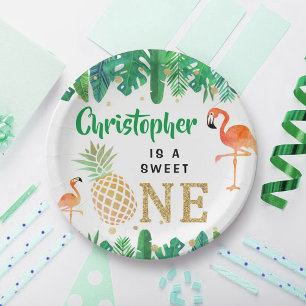 Tropical Summer Beach Luau Boys 1st Birthday Paper Plates