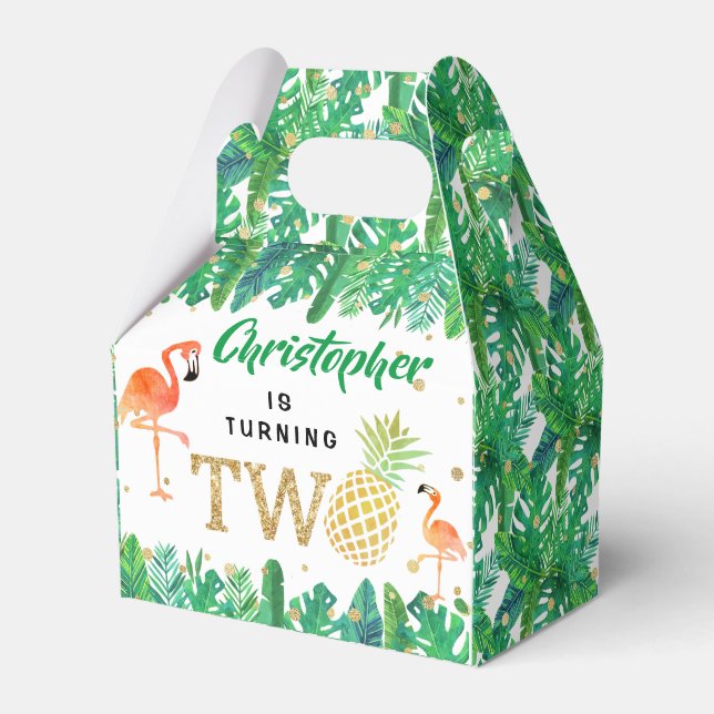 Tropical Summer Beach Luau Boys 2nd Birthday Favor Boxes (Front Side)