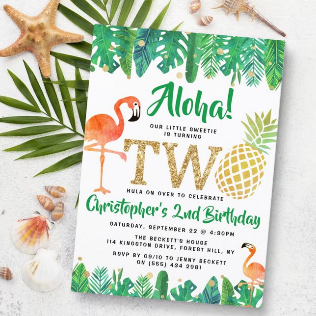 Tropical Summer Beach Luau Boys 2nd Birthday Invitation (Creator Uploaded)