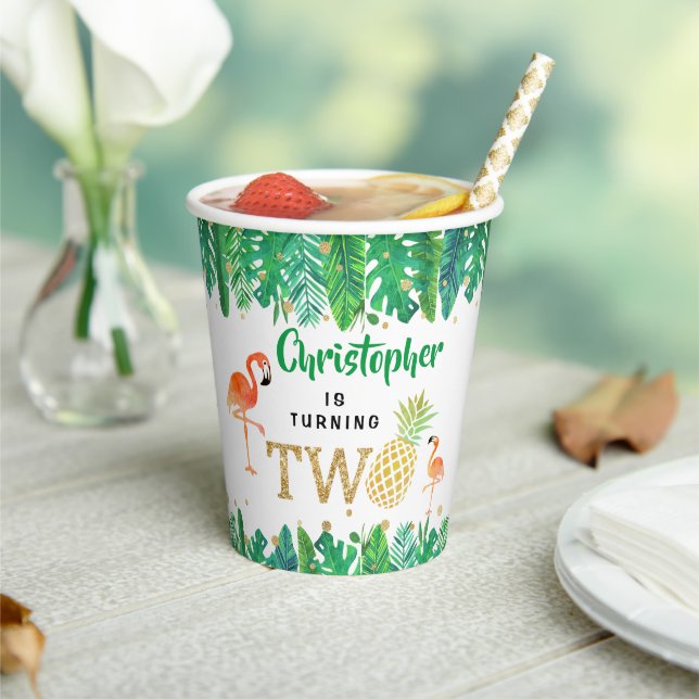 Tropical Summer Beach Luau Boys 2nd Birthday Paper Cups (Insitu)