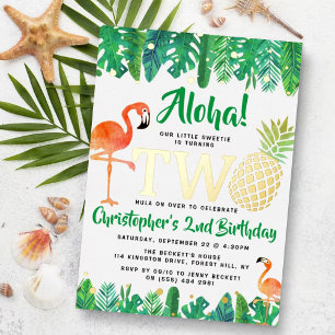 Tropical Summer Beach Luau Boys 2nd Birthday Real Foil Invitation