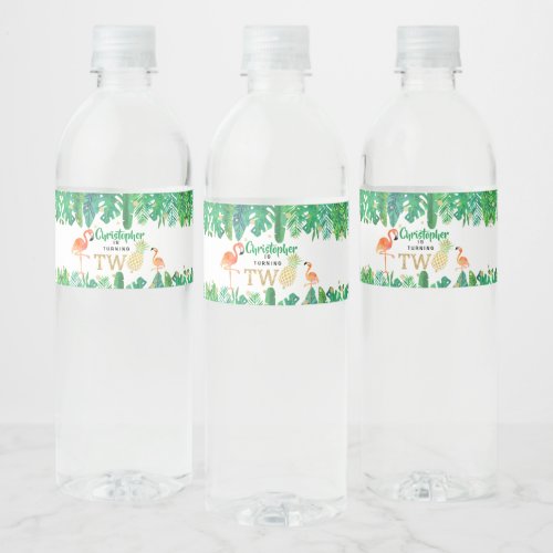 Tropical Summer Beach Luau Boys 2nd Birthday Water Bottle Label