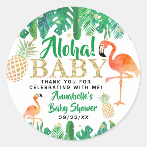 Tropical Summer Beach Luau Boys Baby Shower Classic Round Sticker