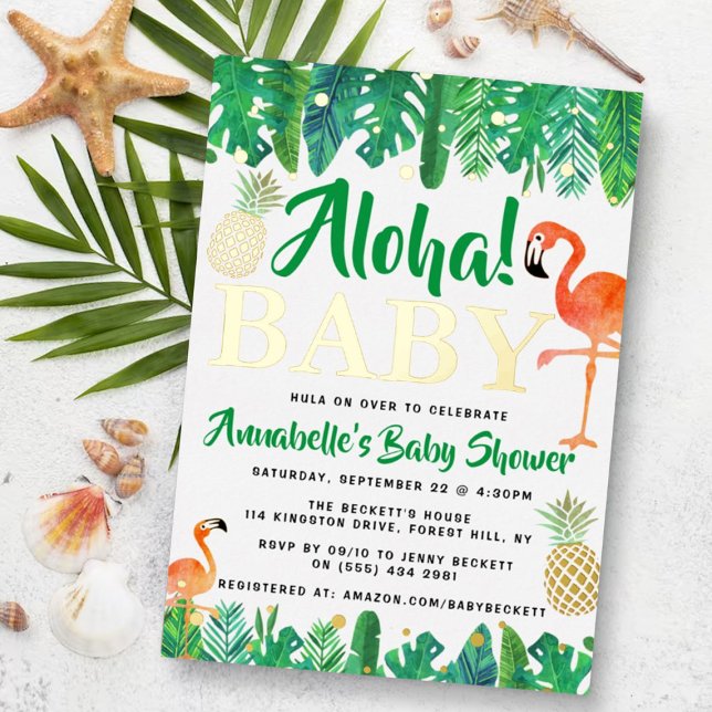 Tropical Summer Beach Luau Boys Baby Shower Real Foil Invitation (Creator Uploaded)