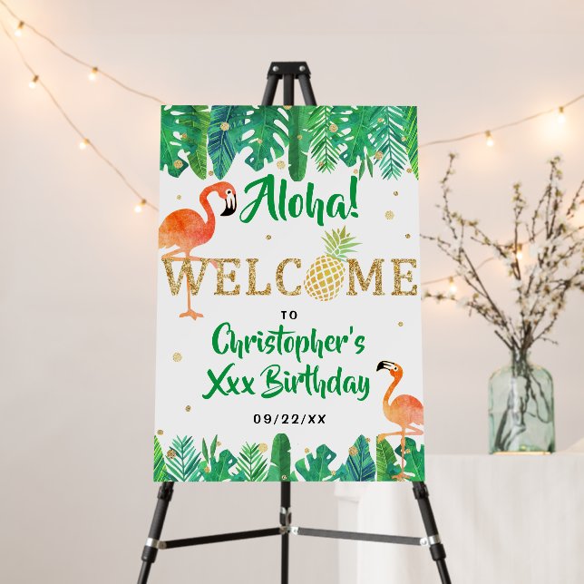 Tropical Summer Beach Luau Boys Birthday Welcome Foam Board (In Situ (Stand))