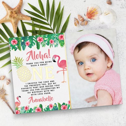 Tropical Summer Beach Luau Girl 1st Birthday Photo Foil Invitation