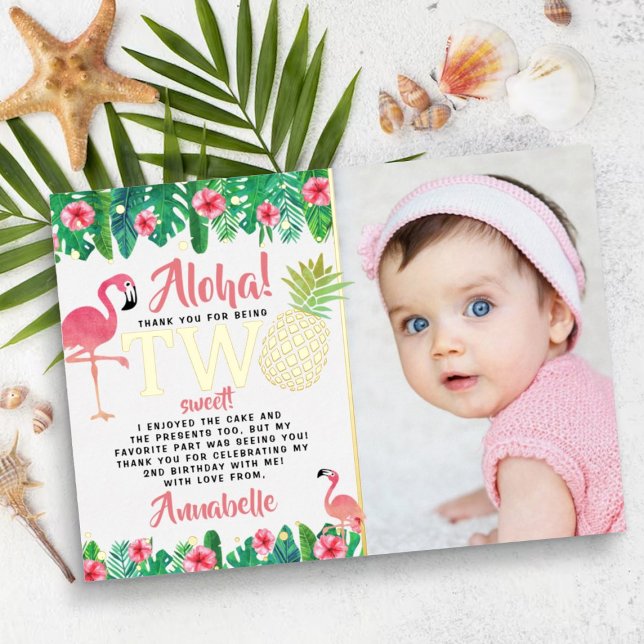 Tropical Summer Beach Luau Girl 2nd Birthday Photo Foil Invitation (Creator Uploaded)