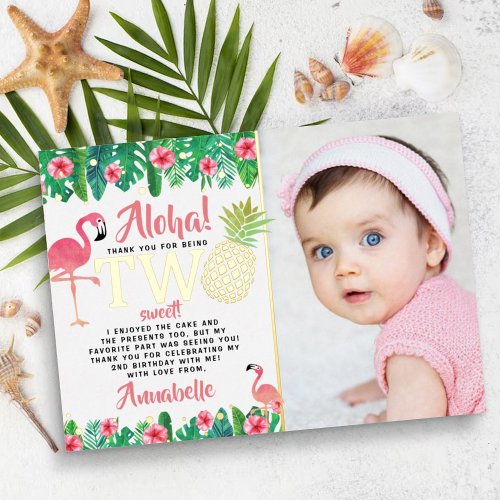 Tropical Summer Beach Luau Girl 2nd Birthday Photo Foil Invitation