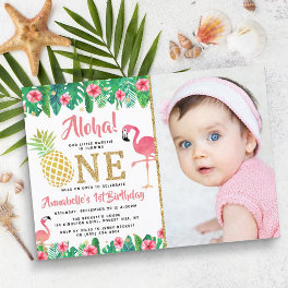 Tropical Summer Beach Luau Girl Photo 1st Birthday Invitation