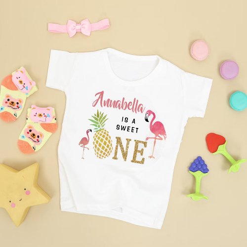 Tropical Summer Beach Luau Girls 1st Birthday Baby T_Shirt