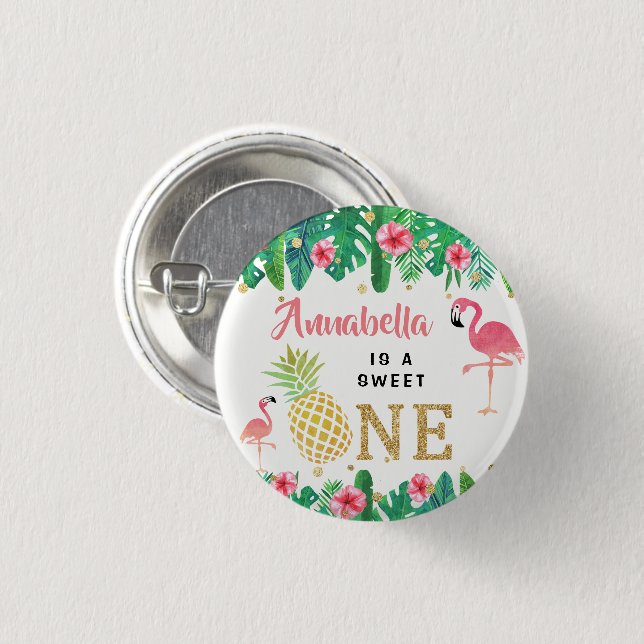 Tropical Summer Beach Luau Girls 1st Birthday Button (Front & Back)