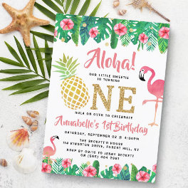 Tropical Summer Beach Luau Girls 1st Birthday Invitation