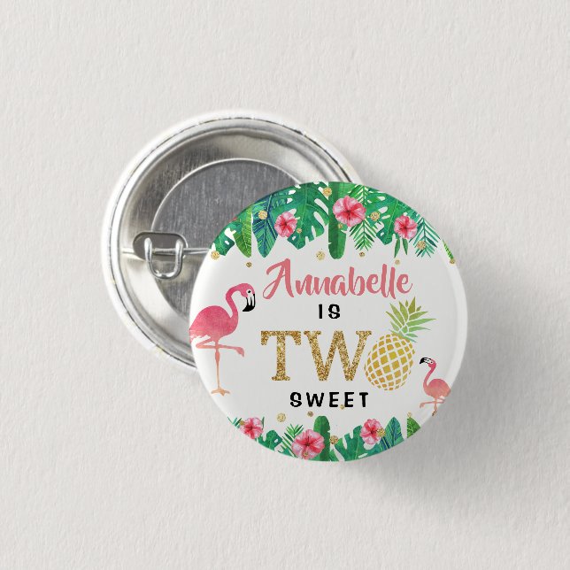 Tropical Summer Beach Luau Girls 2nd Birthday Button (Front & Back)