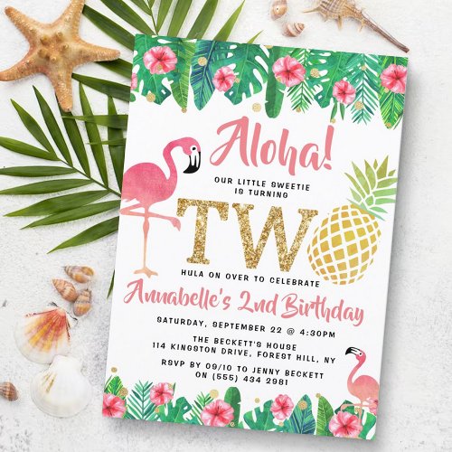 Tropical Summer Beach Luau Girls 2nd Birthday Invitation