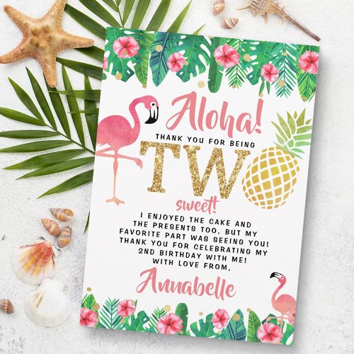 Tropical Summer Beach Luau Girls 2nd Birthday Thank You Card