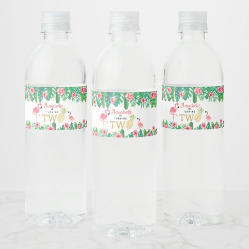 Tropical Summer Beach Luau Girls 2nd Birthday Water Bottle Label