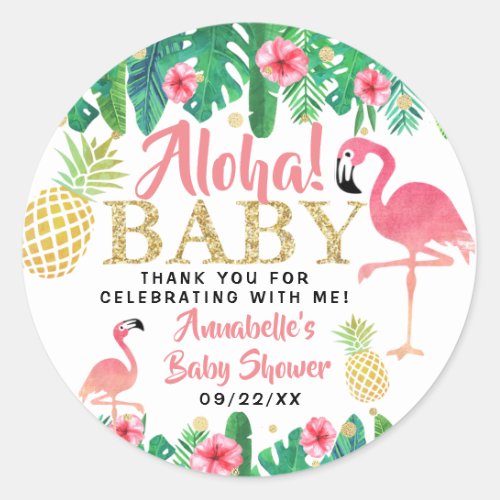 Tropical Summer Beach Luau Girls Baby Shower Classic Round Sticker