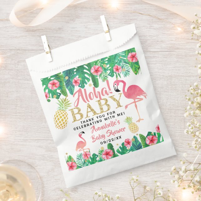 Tropical Summer Beach Luau Girls Baby Shower Favor Bag (Clipped)