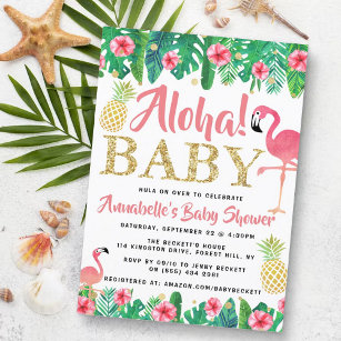 Tropical Summer Beach Luau Girls Baby Shower Invitation