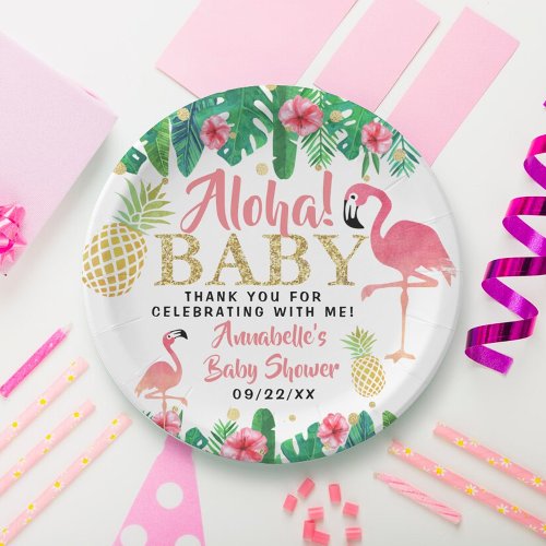 Tropical Summer Beach Luau Girls Baby Shower Paper Plates