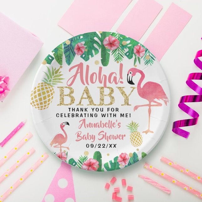 Tropical Summer Beach Luau Girls Baby Shower Paper Plates (Creator Uploaded)