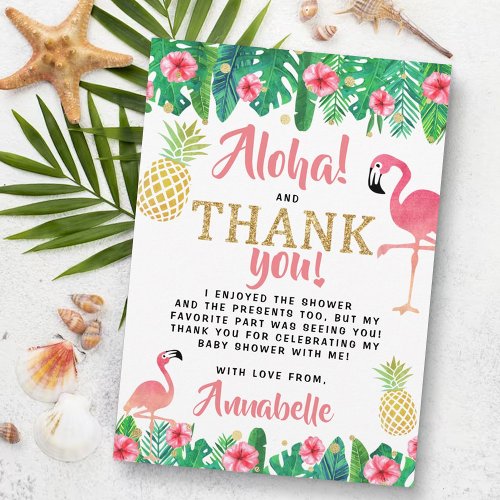 Tropical Summer Beach Luau Girls Baby Shower Thank You Card