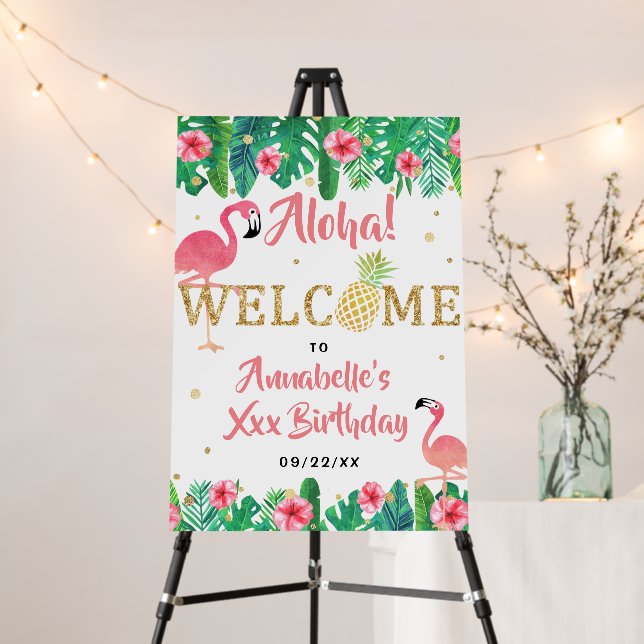 Tropical Summer Beach Luau Girls Birthday Welcome Foam Board (In Situ (Stand))
