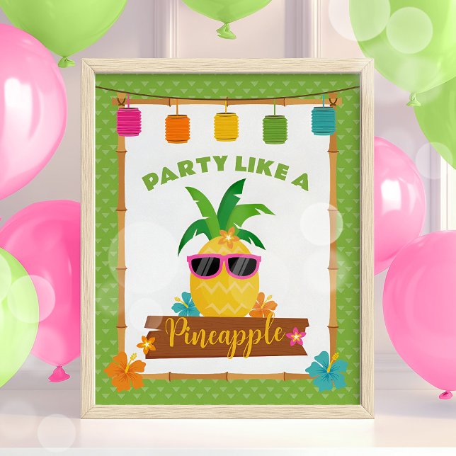 Tropical Summer Beach Luau Pineapple Birthday Sign (Creator Uploaded)