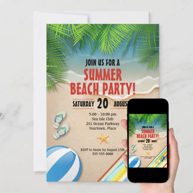 Tropical Summer Beach Party Invitation | Zazzle