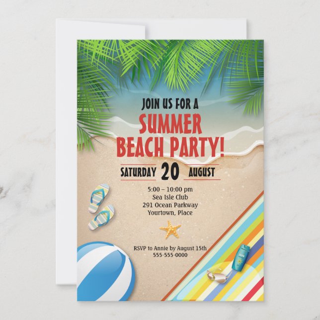 Tropical Summer Beach Party Invitation (Front)