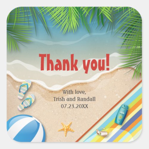 Tropical Summer Beach Party Thank You Square Sticker