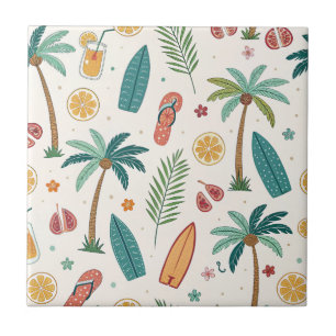 Tropical Summer Beach Pattern (1) Ceramic Tile