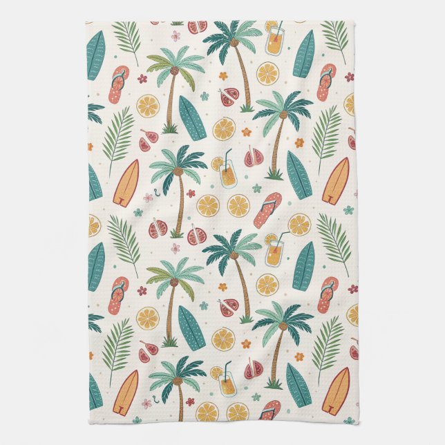 Tropical Summer Beach Pattern (1) Kitchen Towel (Vertical)