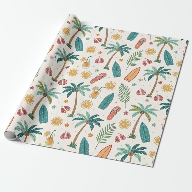 Tropical Summer Beach Pattern (1) Wrapping Paper (Unrolled)