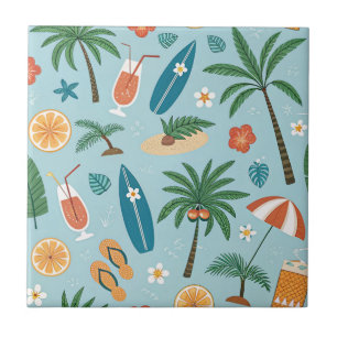 Tropical Summer Beach Pattern (2) Ceramic Tile
