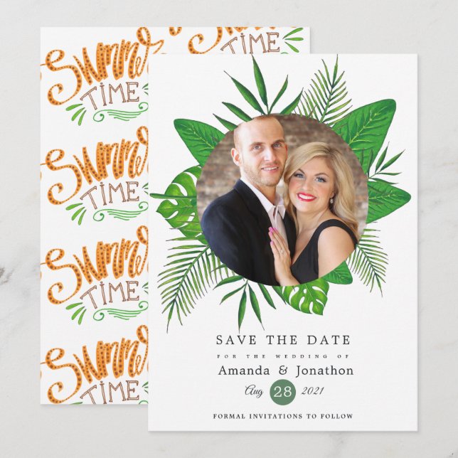 Tropical Summer Beach Photo Wedding Save The Date (Front/Back)