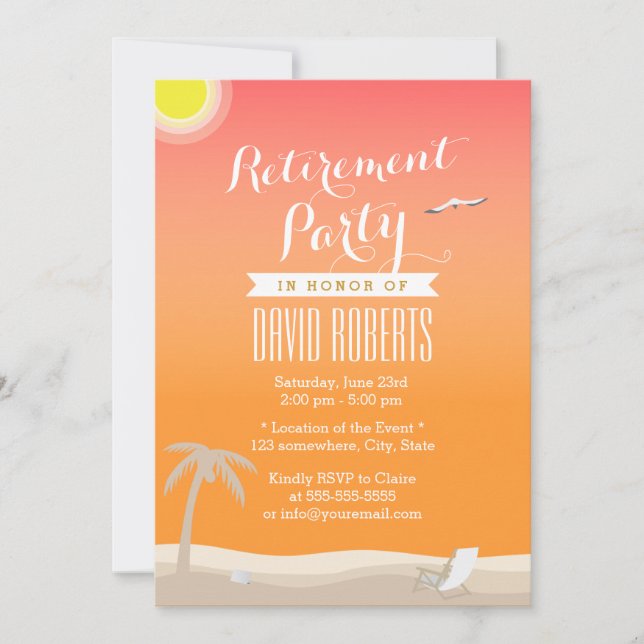 Tropical Summer Beach Retirement Party Invitations (Front)