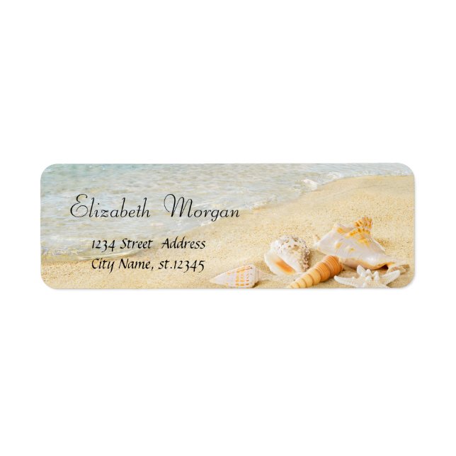Tropical Summer Beach,Sand,Seashells Label (Front)
