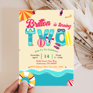 Tropical Summer Beach Second Birthday Invitation