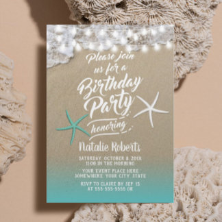 Tropical Summer Beach Starfish Birthday Party Invitation